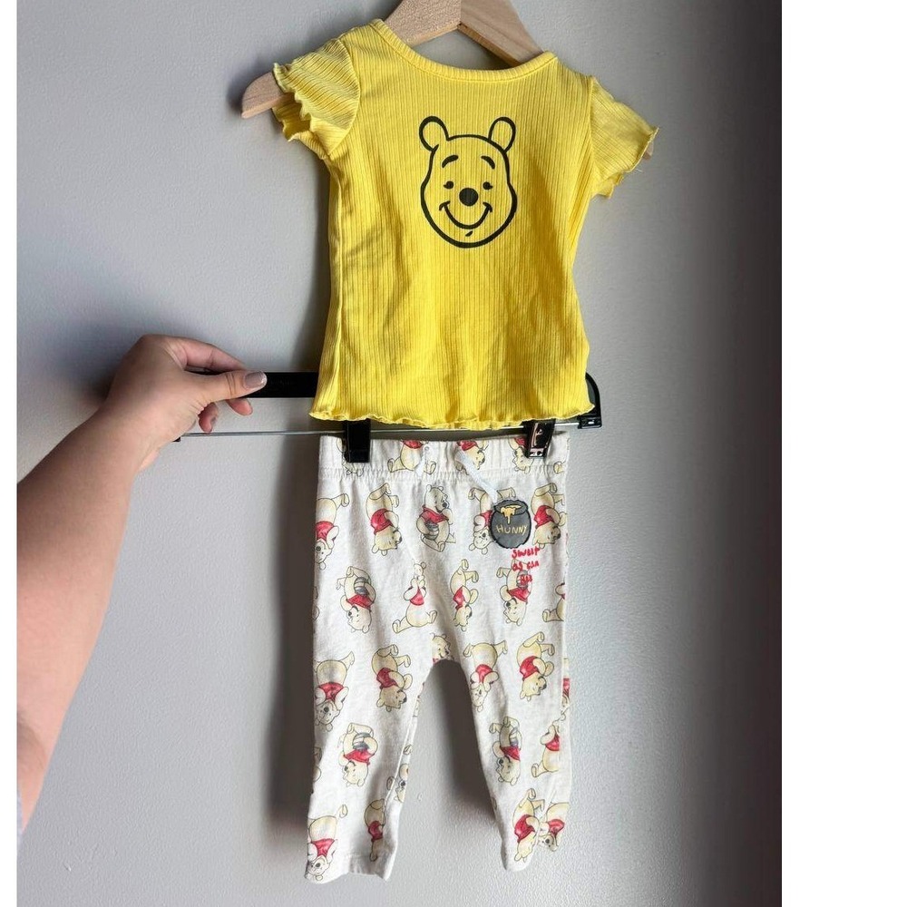 Disney Baby Winnie the Pooh Yellow Ruffle Tee Pooh Print Leggings Bundle 6-9M